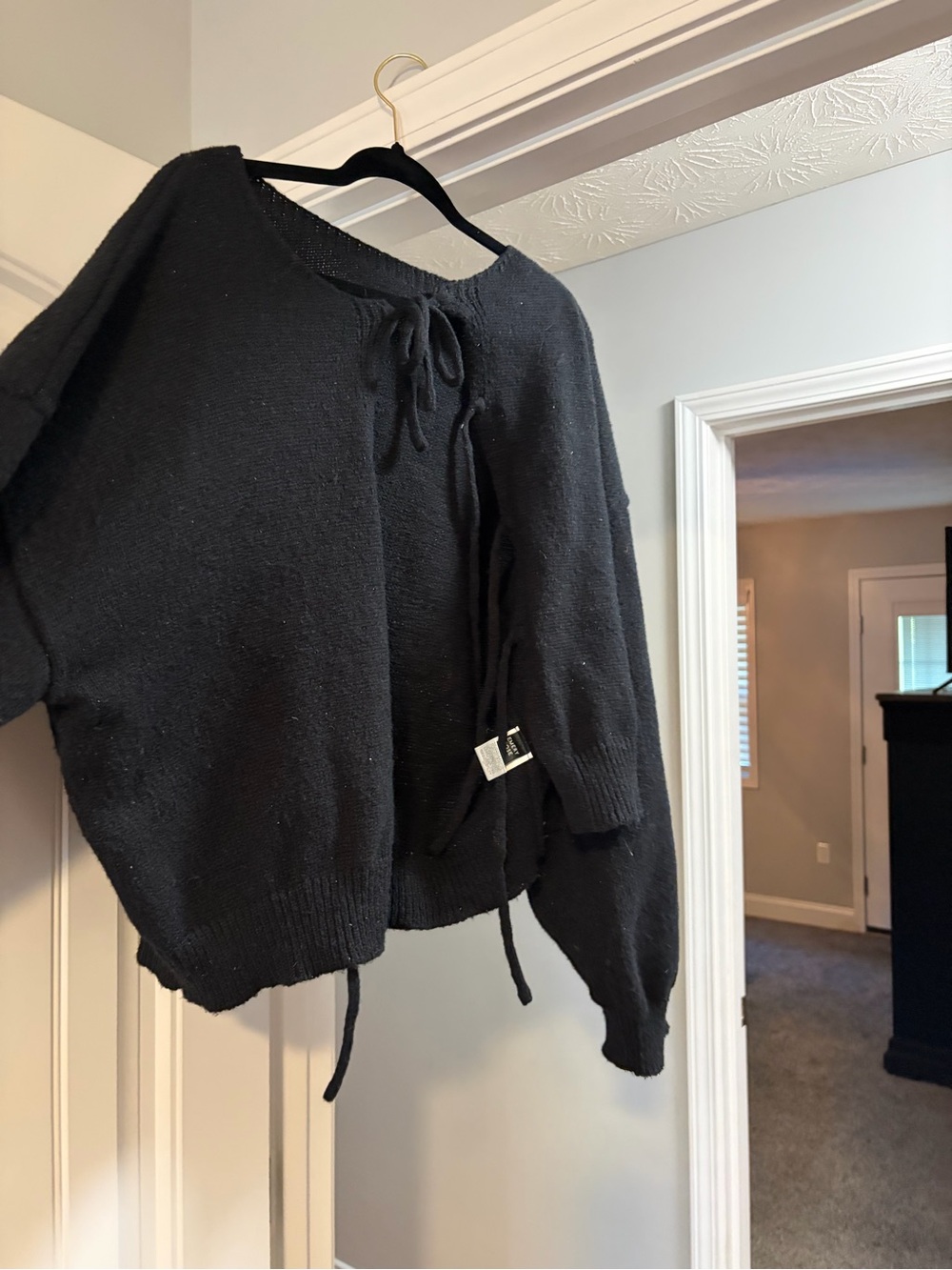 Black Tie-Front Knit Cardigan Sweater